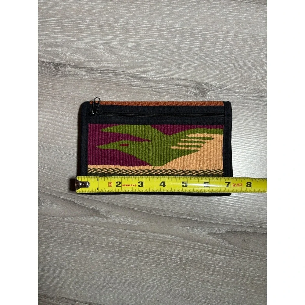 Southwestern Woven Bird Pattern Bifold Wallet Canvas Textile‎ Zip Pocket Outdoor